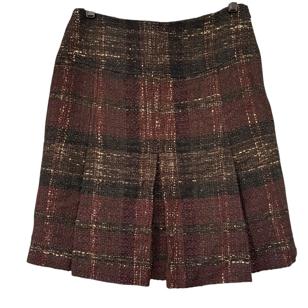 Akris Punto Multicolor Double Pleat Tweed Wool Blend Skirt, Sz 6 - Picture 2 of 13